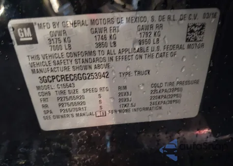 2016 Chevrolet Silverado 1500 1Lt z USA, uszkodzony, nr VIN 3GCPCREC6GG253942